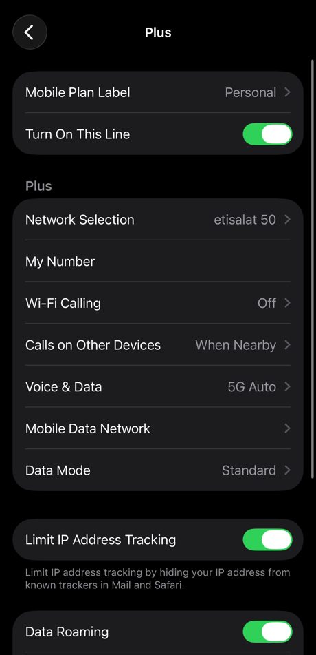 Turn on the line and data roaming on iPhone